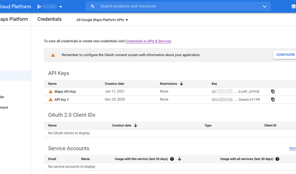 In order to set restrictions for each API Key, just click Edit
