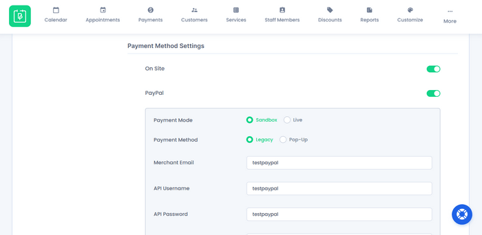 Bookingpress Payment Settings BookingPress comes with 20+ payment gateways such as PayPal, Stripe, PayUMoney, Authorize.Net and more.