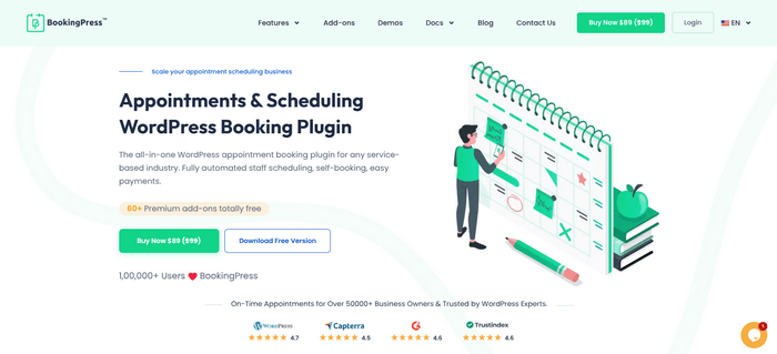 BookingPress BookingPress is a WordPress booking plugin for service businesses, whether it be a salon, spa, gym, clinic, or repair business.