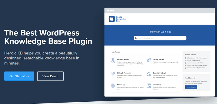 Heroic Knowledge Base is one of the best premium plugins for creating a knowledge base with WordPress.