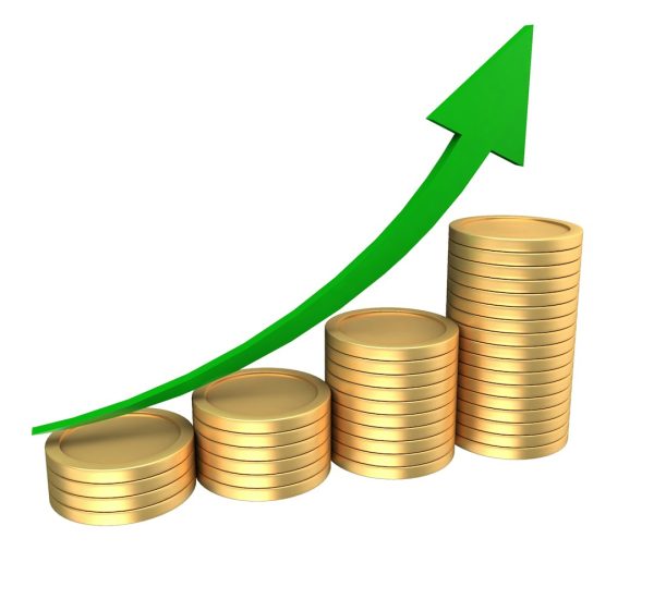 Short-Term Goals: 25 Examples for Work, Career, Teams, and Personal Development 8 stacks of coins with an upward trending green arrow financial planning interest earnings bank comparison savings goals