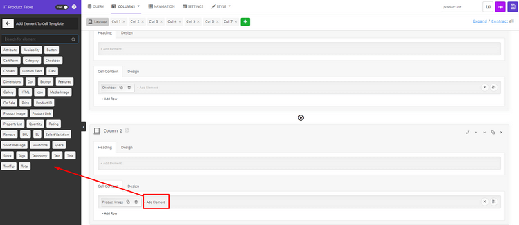 Add Element Press the Add Element option to see a list of elements in the left panel.