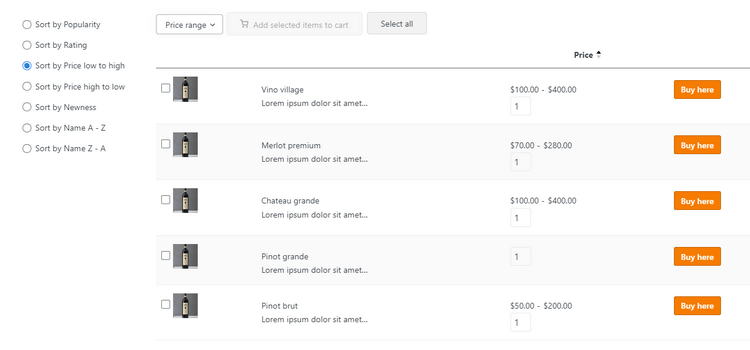 Final Result Product Table With Purchase This is how your Woocommerce product table with online purchasing is displayed to your customers.