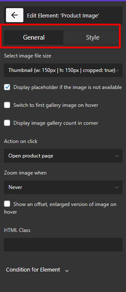 Set Element General and Style Settings Customize the content and style of elements by changing the configurations in the General and Style tabs.