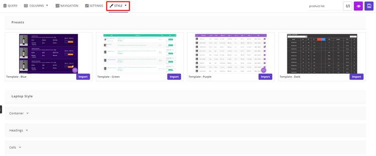 Set Product Table Style Template Customize the style of the WooCommerce product table.