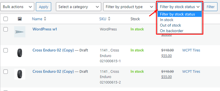 Filter by Stock Status Filter products based on stock status like in stock, out of stock, and on backorder.