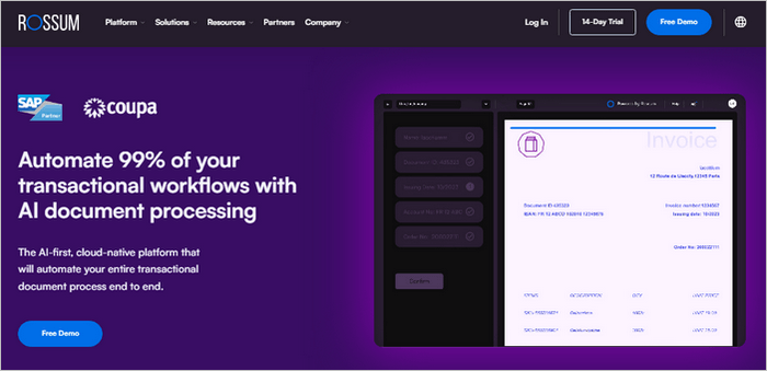 Rossum Rossum is a tool that extract data from both structured and unstructured documents.