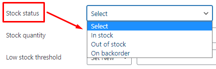 Stock Status click Stock Status to set the stock status of selected products.