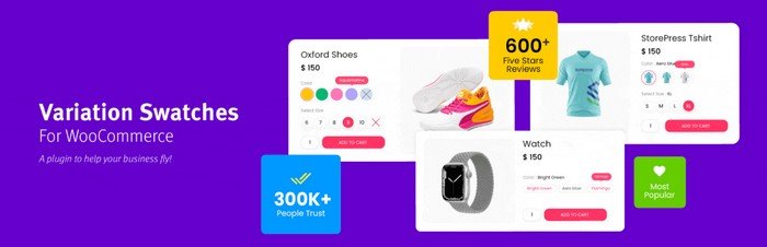 The WooCommerce variation swatches plugin shows all the product variations and attributes in swatches.