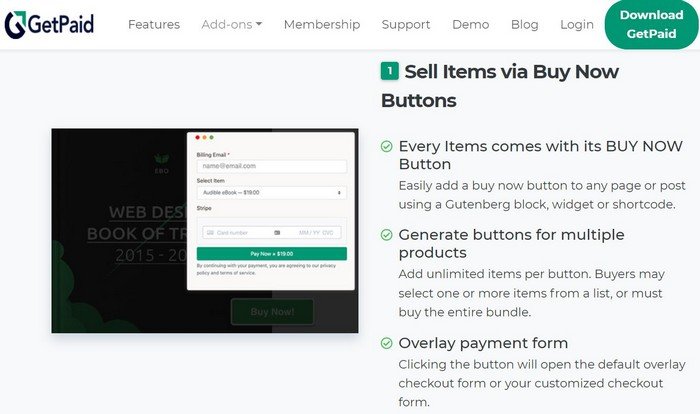 GetPaid Stripe Payments Link plugins allow you to create a “buy now” button for a product.
