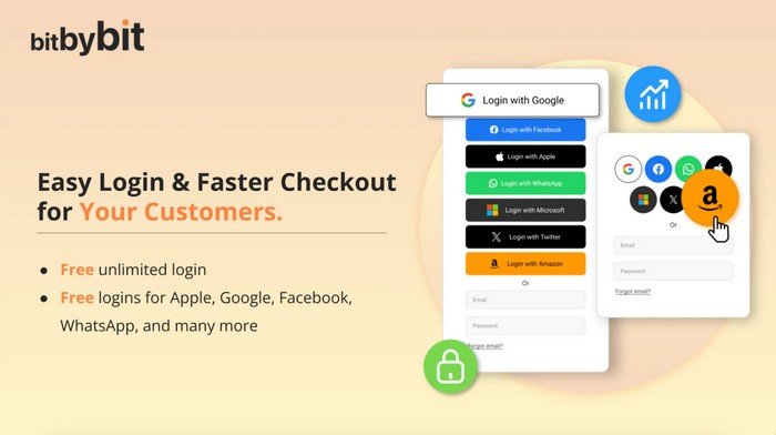 bitLogin - Social Login You can set up social login on your business website and allow your customers to log in easily using their Apple, Google, and Facebook accounts.