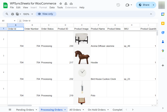 Google Sheet Here’s how the exported orders will look on Google Sheets.