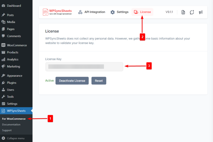 WPSyncSheets License Paid plugin users need to activate their license.