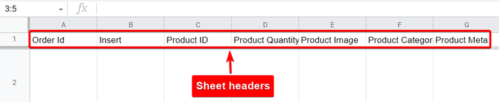 Sheet Headers
Here’s how the headers look in the spreadsheet.