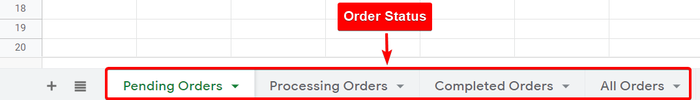 Order Status Sub Sheets The Google Sheets that you’ll be exporting will be divided into different sub-sheets.
