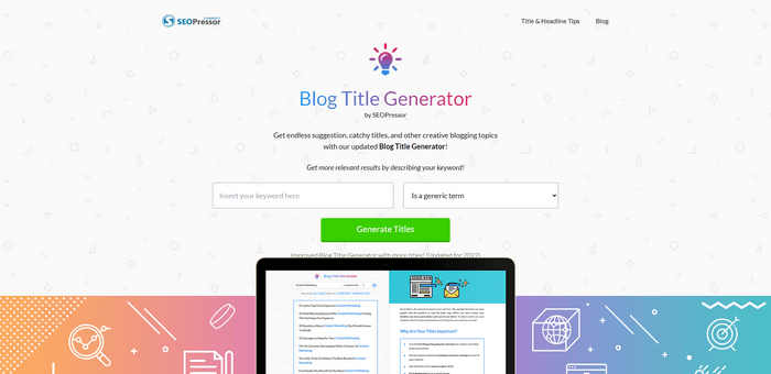SEOPressor Blog Title Generator The SEOPressor Blog Title Generator is a helpful tool for crafting creative and engaging blog titles.
