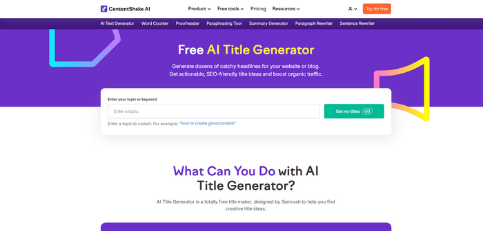 SEMrush Free Title Generator The SEMrush Free Title Generator is a useful tool for creating great, optimized titles for your content.