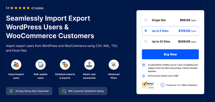 With the User Import Export Plugin for WooCommerce, you can easily import and export WordPress users and WooCommerce customers in bulk.