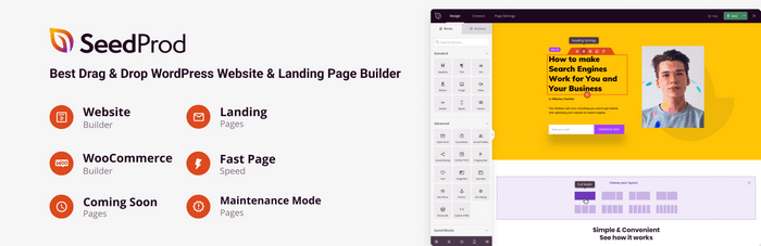 The Website Builder by SeedProd is a user-friendly WordPress plugin perfect for creating coming soon  pages.