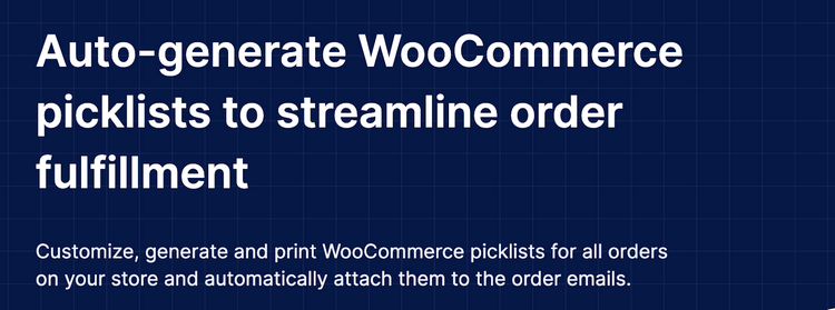 WooCommerce Picklists Plugin With the WooCommerce Picklists Plugin you can generate picklists directly from the WooCommerce order screen.