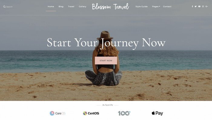 Blossom Travel Blossom Travel is a free WordPress theme that allows you to create a beautiful travel blog,