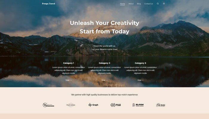Prespa Travel Prespa Travel is a free child theme of the Prespa theme, for travel bloggers and travel agencies.