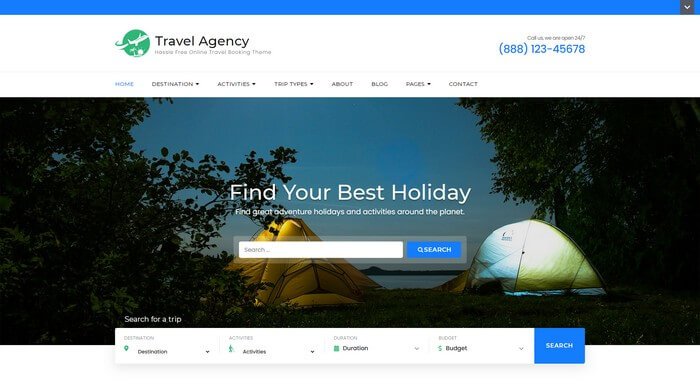 Travel Agency Travel Agency by Rara is a free WordPress theme to showcasing trips, destinations, and travel packages.