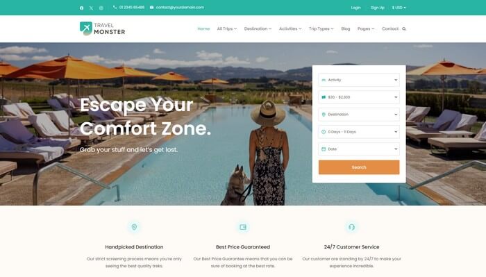 Travel Monster Travel Monster is a free WordPress theme for travel agencies, tour operators, and adventure-focused sites.