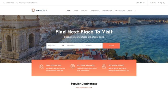 Travel Tour Travel Tour is a WordPress theme for tour operators and travel agencies.
