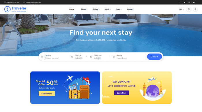Traveler Traveler is a travel and booking WordPress theme perfect for agencies, tour operators, and hotels.
