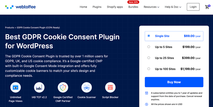 GDPR Cookie Consent Plugin The WordPress GDPR Cookie Consent plugin makes it a breeze to comply with global regulations like GDPR, CCPA, and LGPD.