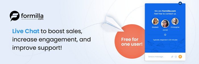 Live Chat by Formilla is a plugin that brings real-time chat to your WordPress website.