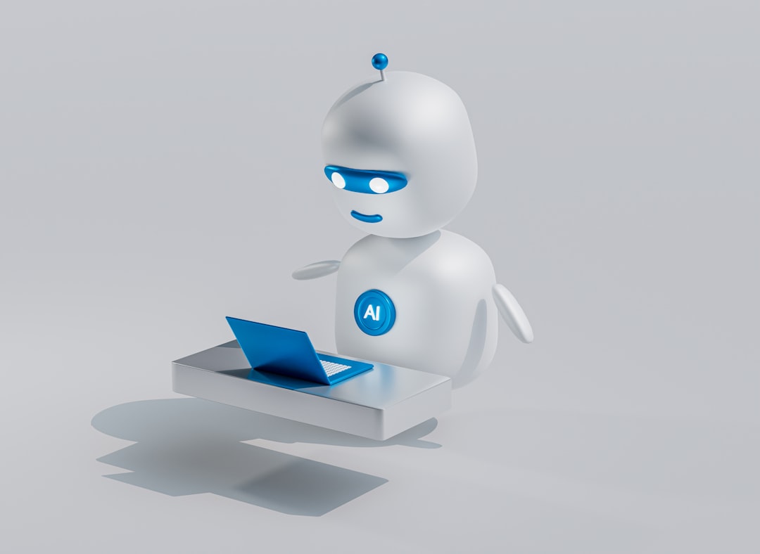 a white robot with blue eyes and a laptop human agent automated chat customer experience support team