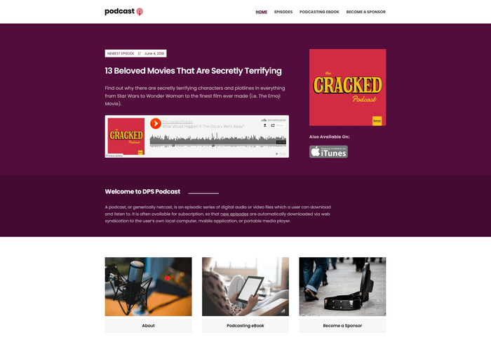 Podcast is a free WordPress theme for podcasters, and streamers.