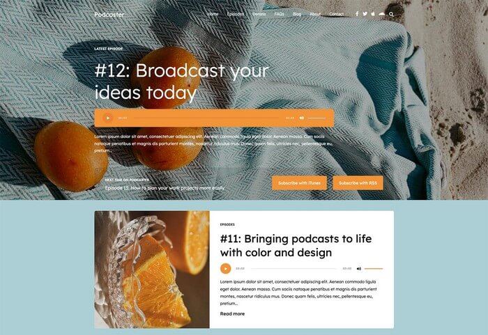 Podcaster is a premium WordPress theme that makes building a podcast website very straightforward.
