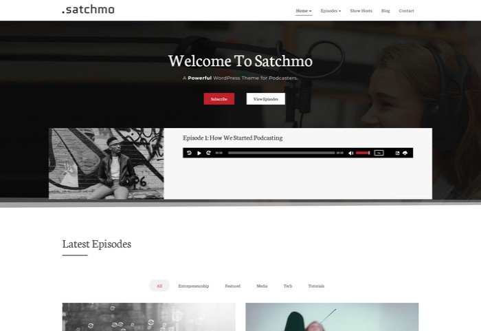 Satchmo is a WordPress Podcast Themefor podcasters who want a clean, professional site.