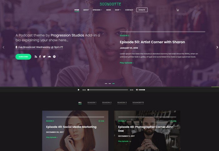 Soundbyteis a WordPress theme for podcasters to create a professional online presence.
