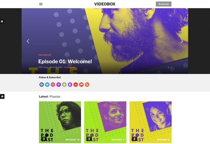 VideoBox by WPZOOM is a WordPress theme that works for both video content and podcast projects.