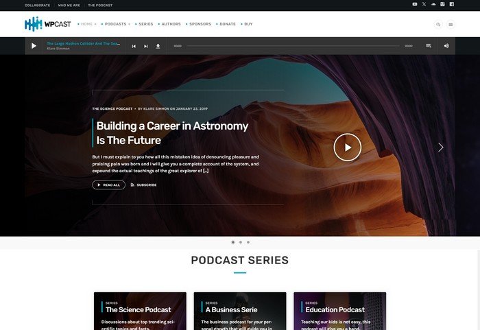 The WPcast WordPress Theme is a great choice for anyone building a professional podcast website on WordPress.
