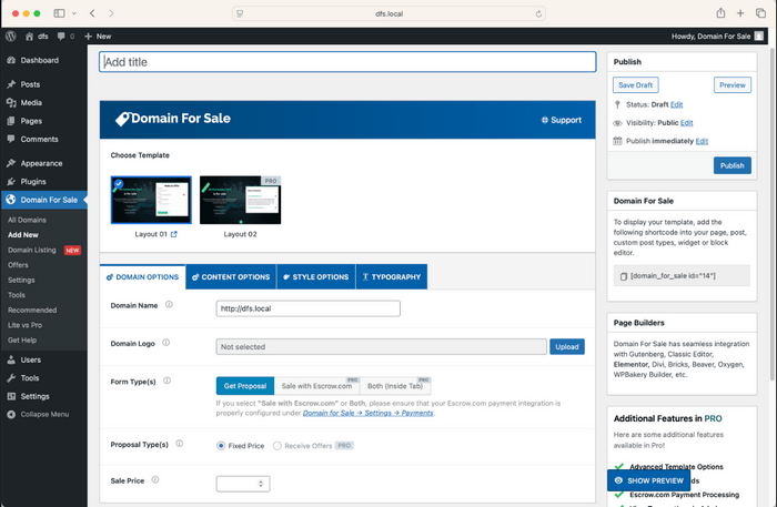 Creating Domain For sale Landing-page