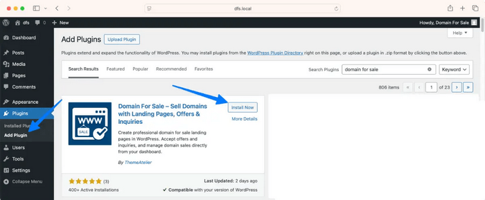 Install the Free Domain For Sale Plugin