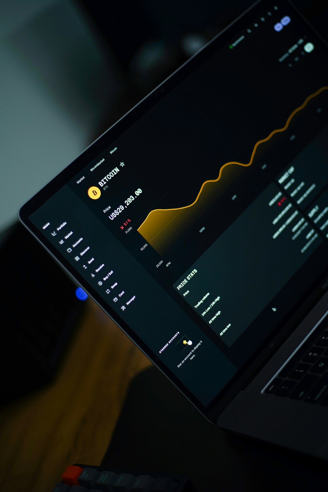 a close up of a laptop task manager performance tab low cpu usage graph modern laptop on desk