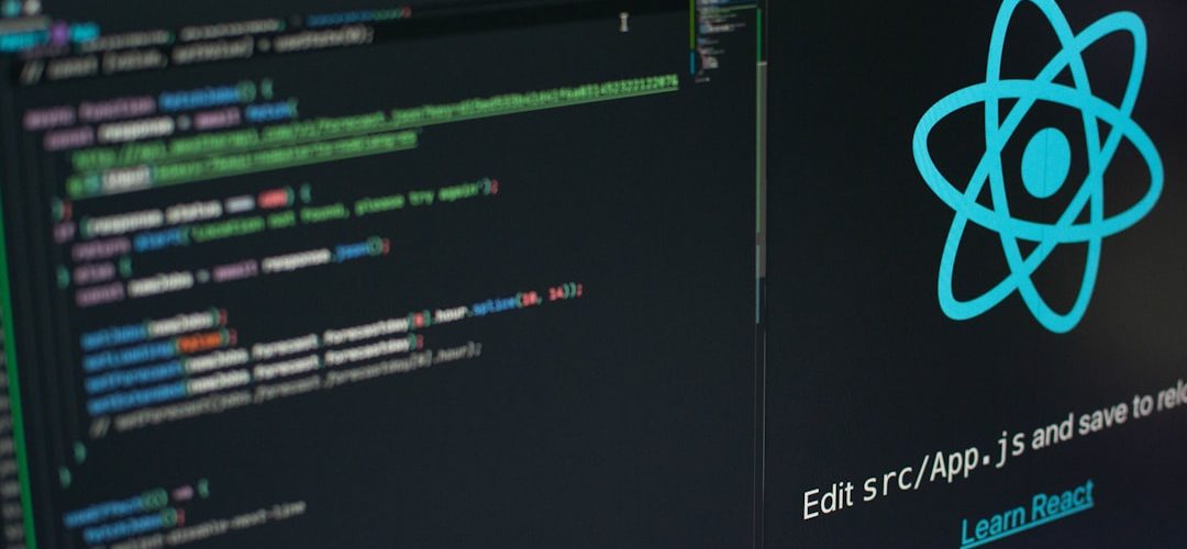 a computer screen with a logo on it web development comparison react angular vue logos frontend frameworks illustration