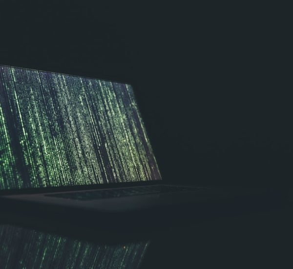 black and gray laptop computer turned on antivirus scanning progress bar laptop screen security scan malware detection concept
