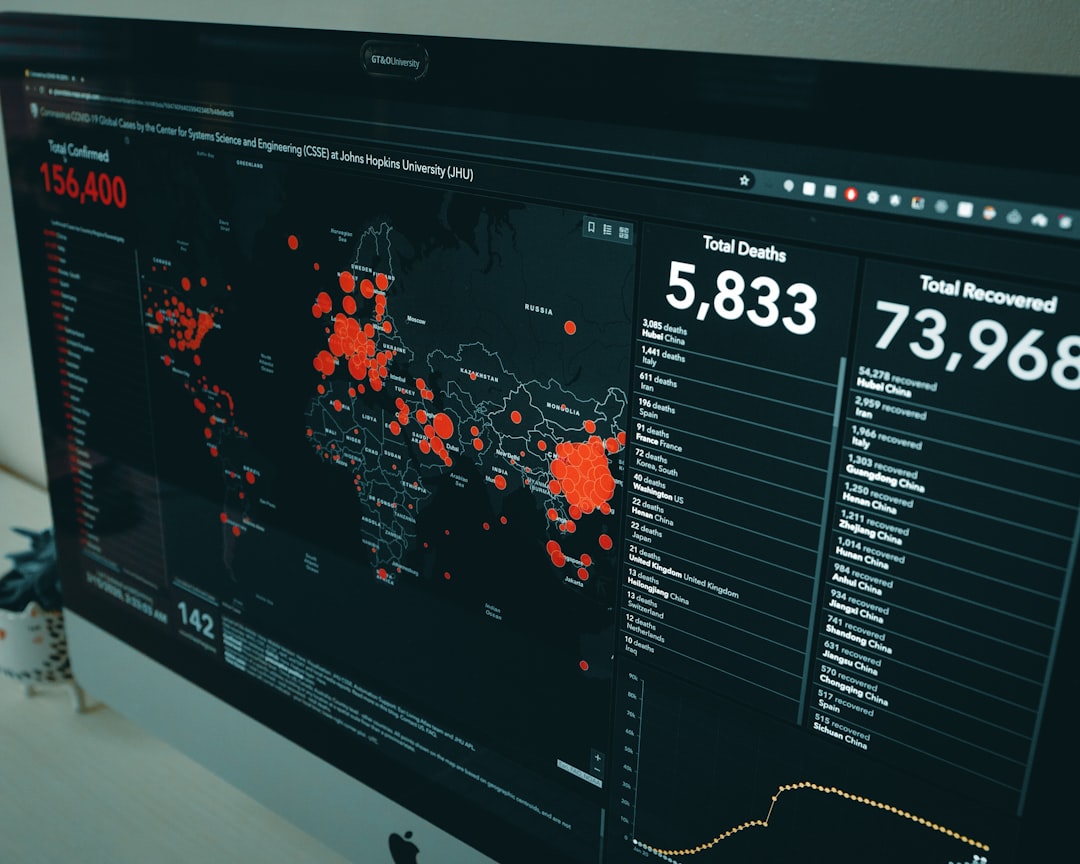 black flat screen computer monitor global security crisis monitoring threat alerts
