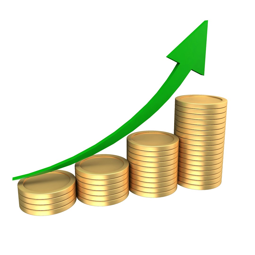 stacks of coins with an upward trending green arrow financial planning interest earnings bank comparison savings goals