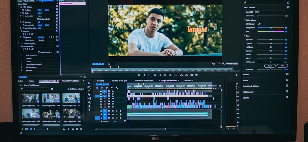 turned on lg flat screen monitor video editing timeline ai face swap vertical reels