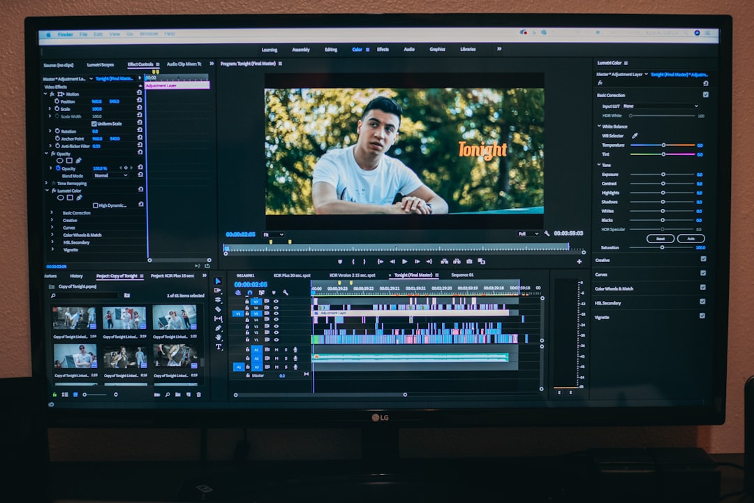 turned on lg flat screen monitor video editing timeline ai face swap vertical reels