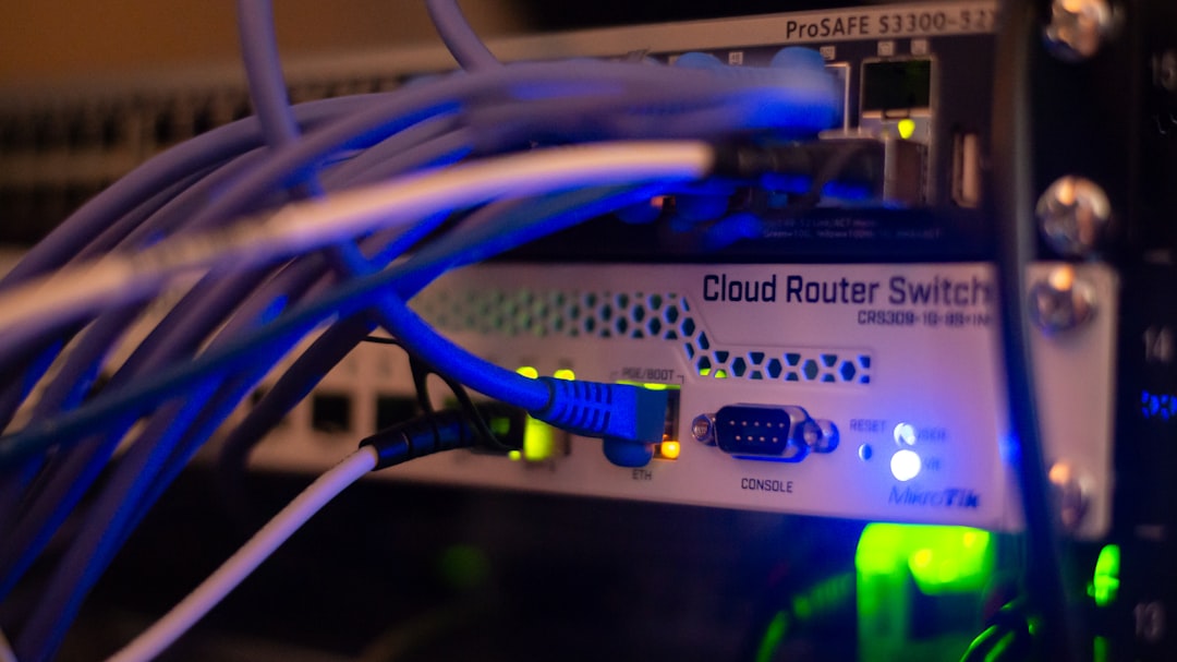 a close up of a network with wires connected to it server room network switches cables