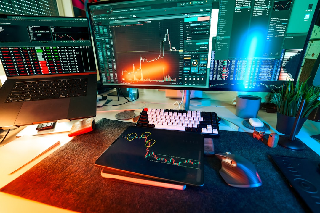 a traders desk is lit up with charts artificial intelligence dashboard glowing screens workflow